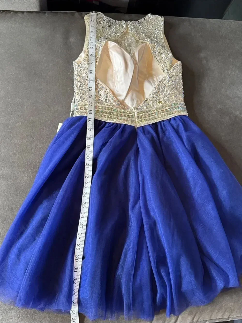 Women’s Embellished Sequin Beaded Bodice Royal Blue Tulle Party Dress Size 2 NWT